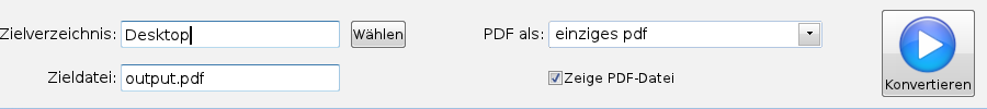 Untere Einstllungsfläche um Dateinamen und Ausgabeort zu bestimmen für die Erzeugung der PDF Date in JPG zu PDF Pro